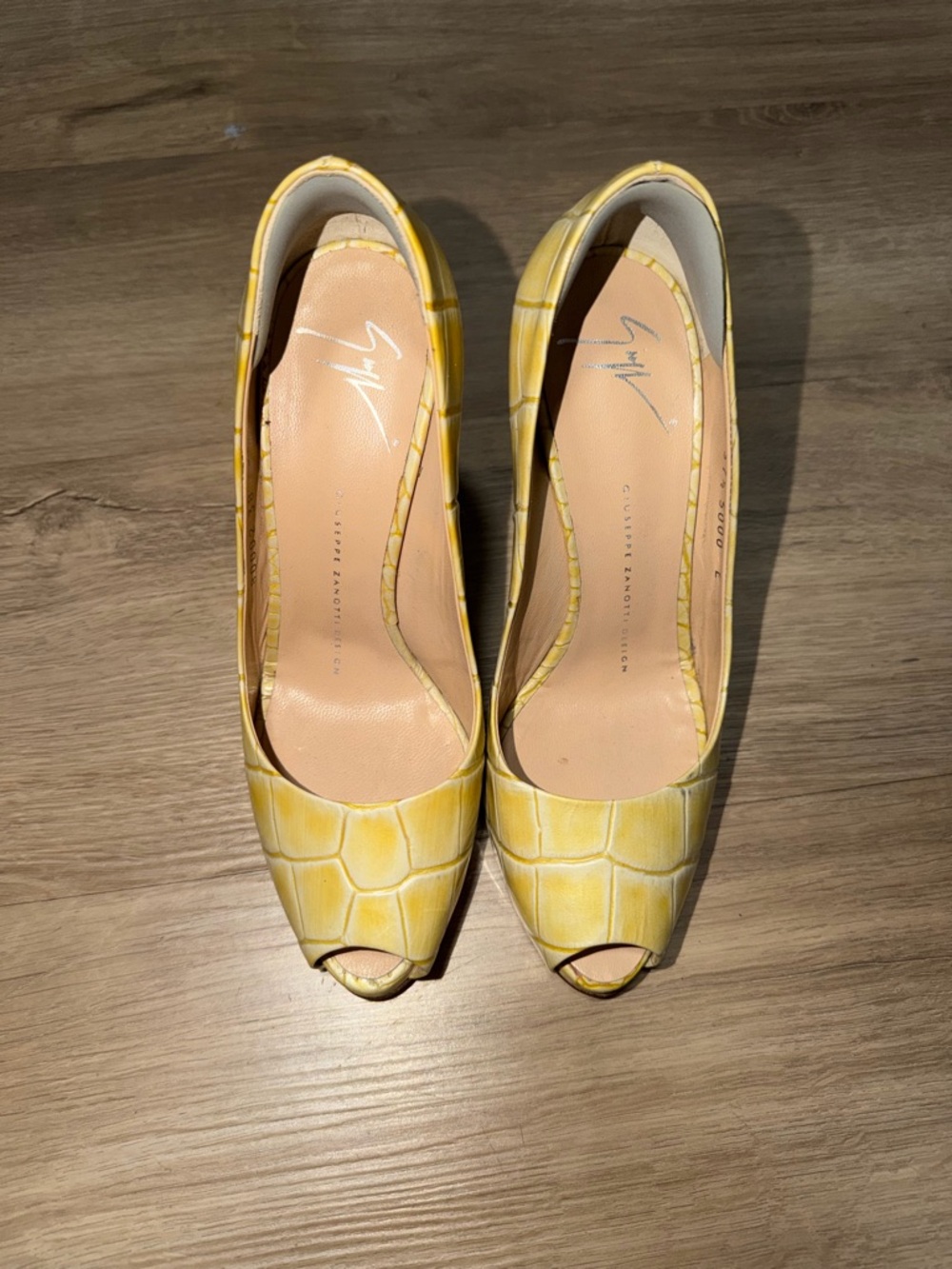 Giuseppe Zanotti Yellow Croc-Embossed Peep-Toe Pumps
